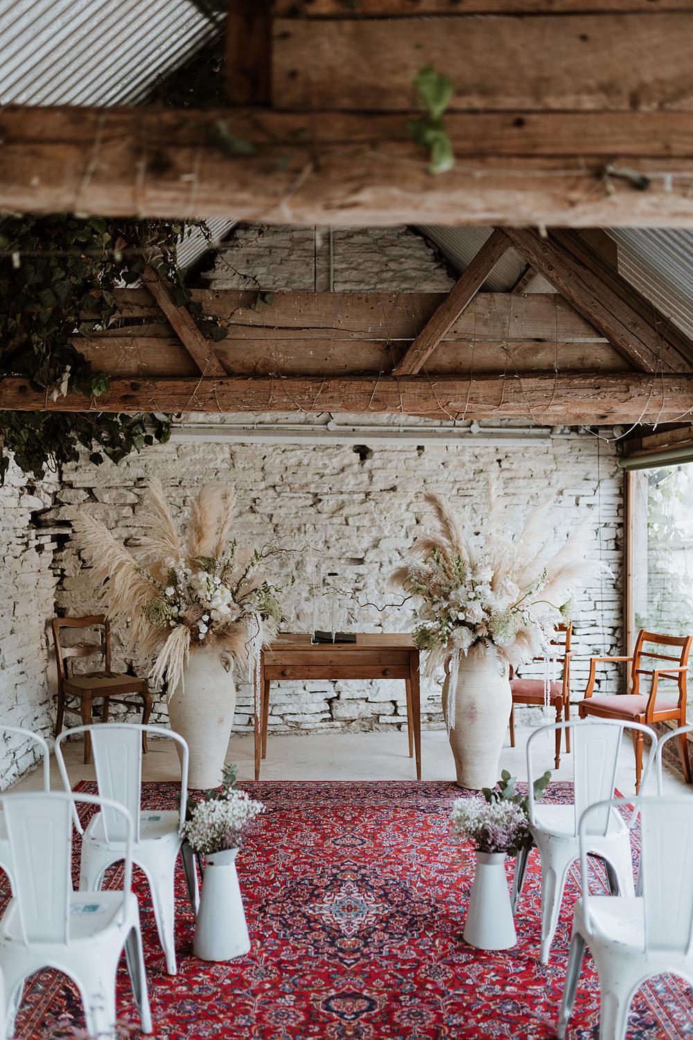 Aisle Decor Rug Flowers Pampas Grass Ceremony Wilde Lodge Wedding Pix By Vix