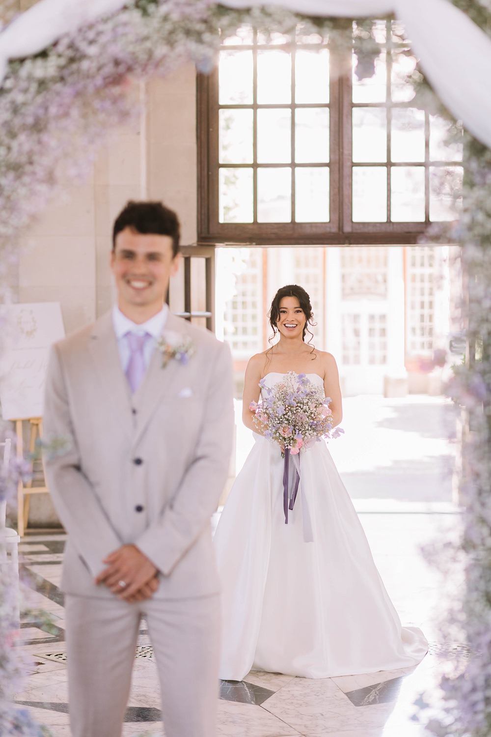 Groom Cream Suit Lilac Tie Williamson Park Wedding Samantha Broadley Photography
