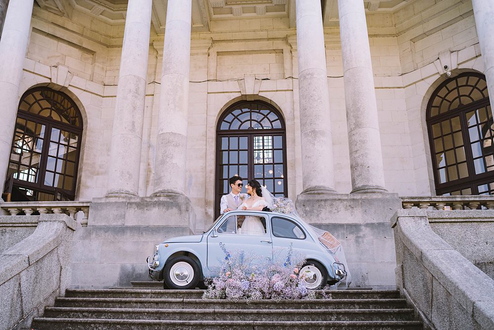 Blue Car Fiat 500 Transport Williamson Park Wedding Samantha Broadley Photography