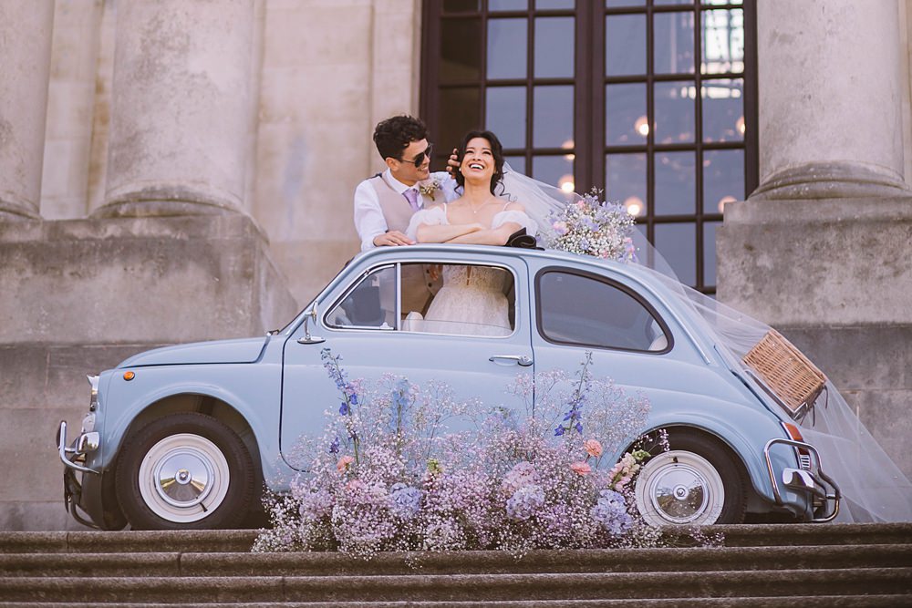 Blue Car Fiat 500 Transport Williamson Park Wedding Samantha Broadley Photography