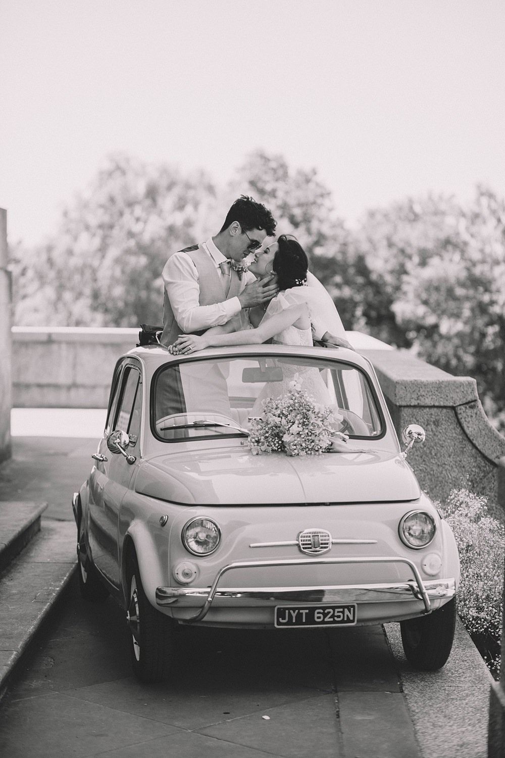 Blue Car Fiat 500 Transport Williamson Park Wedding Samantha Broadley Photography