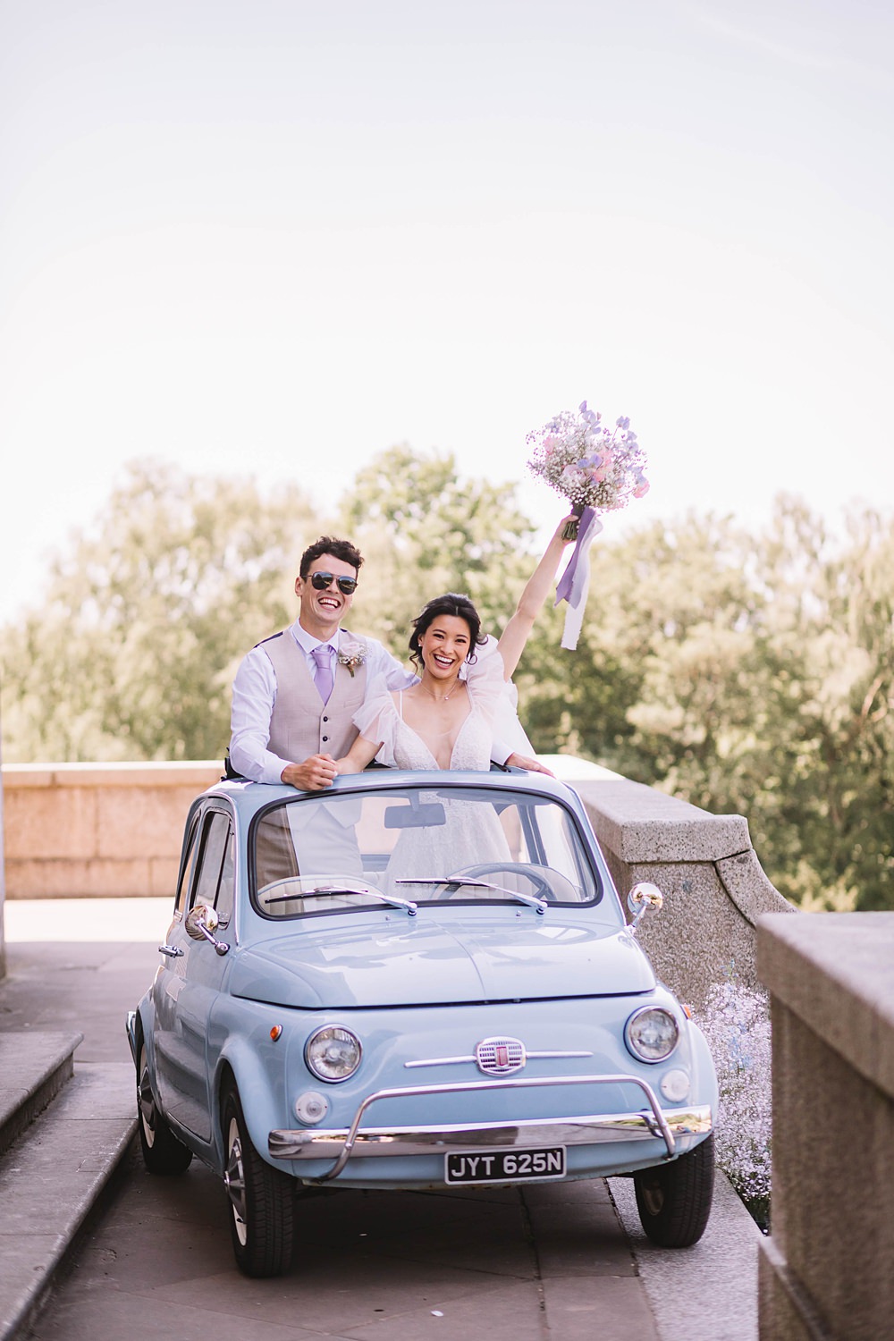 Blue Car Fiat 500 Transport Williamson Park Wedding Samantha Broadley Photography