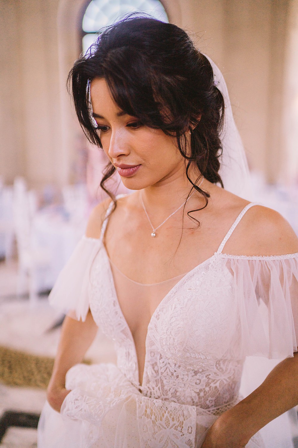 Dress Gown Bride Off Shoulder Tulle Lace Williamson Park Wedding Samantha Broadley Photography