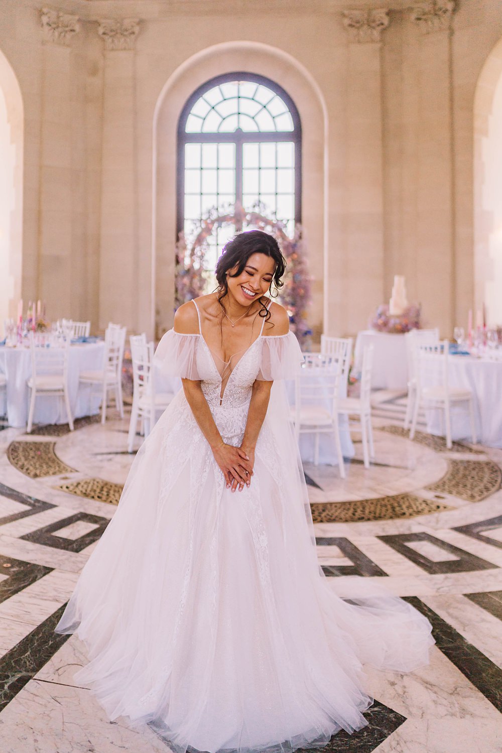 Dress Gown Bride Off Shoulder Tulle Lace Williamson Park Wedding Samantha Broadley Photography