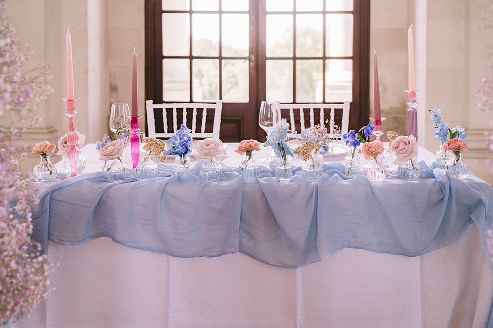 Top Table Decor Candles Pink Blue Lilac Flowers Williamson Park Wedding Samantha Broadley Photography