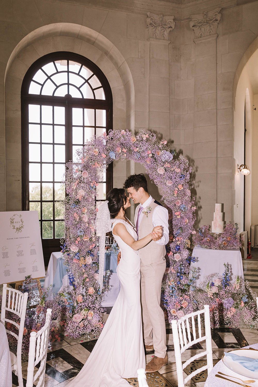 Williamson Park Wedding Samantha Broadley Photography Flower Arch Pink Blue Sweet Peas Roses Lilac Gypsophila