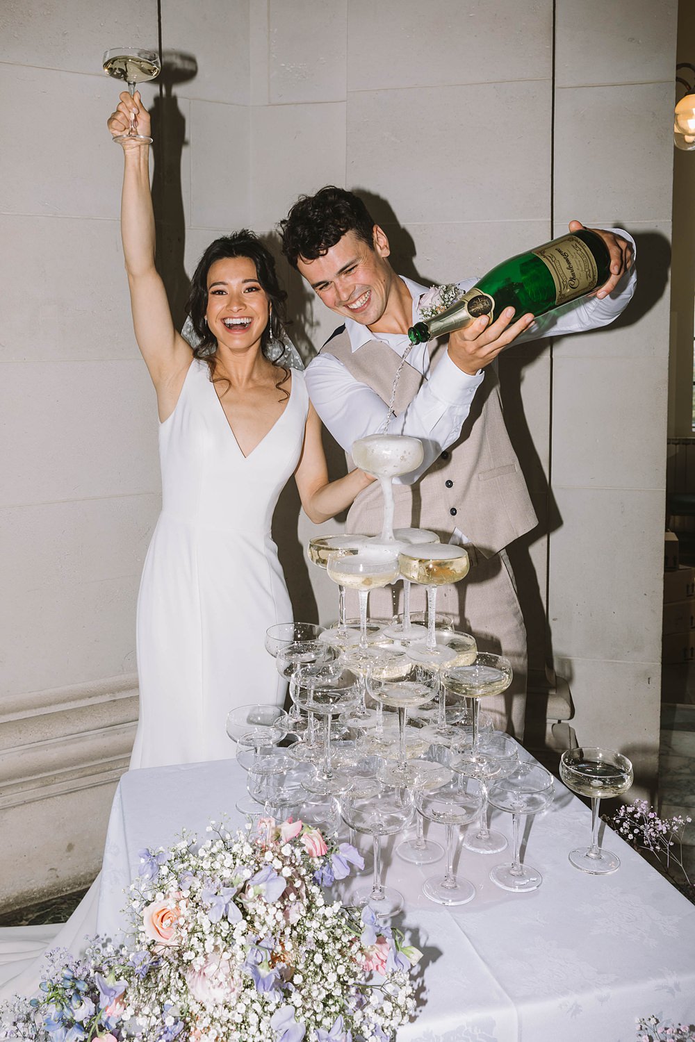 Champagne Tower Drinks Bride Groom Williamson Park Wedding Samantha Broadley Photography