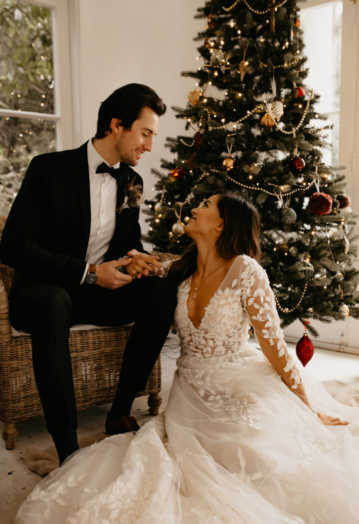 Winter Wedding Dress Idea Leaf Applique Christmas Megan Donati Photography