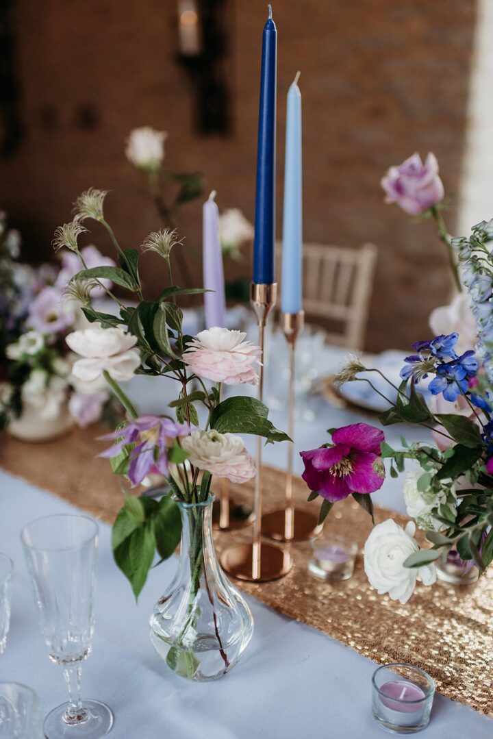 Winter Wedding Table Idea Gold Sequin Runner Sarah J Scott Photography