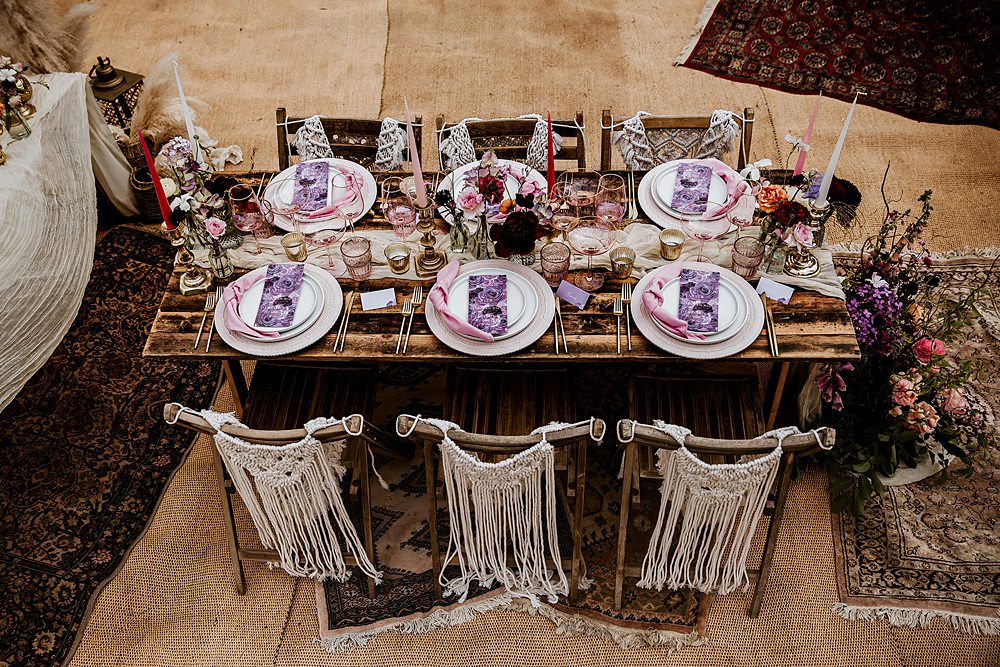 Table Decor Macrame Chairs Runner Pink Lilac Flowers Barnfield Wedding Sonder Lust Photography