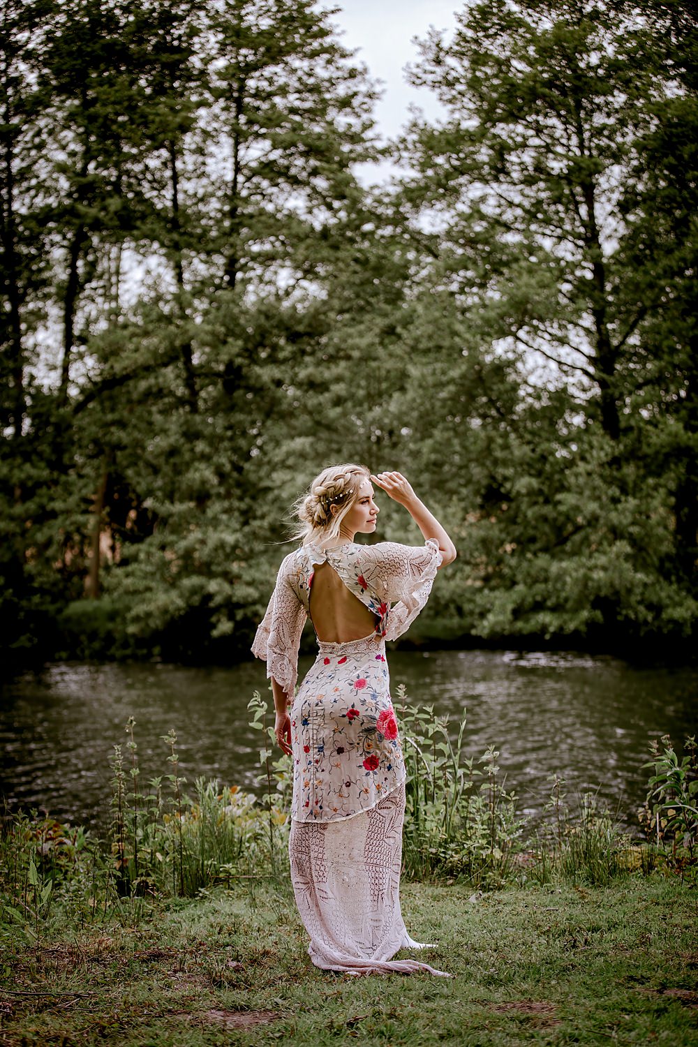 Pink Flower Embroidered Dress Gown Bride Barnfield Wedding Sonder Lust Photography