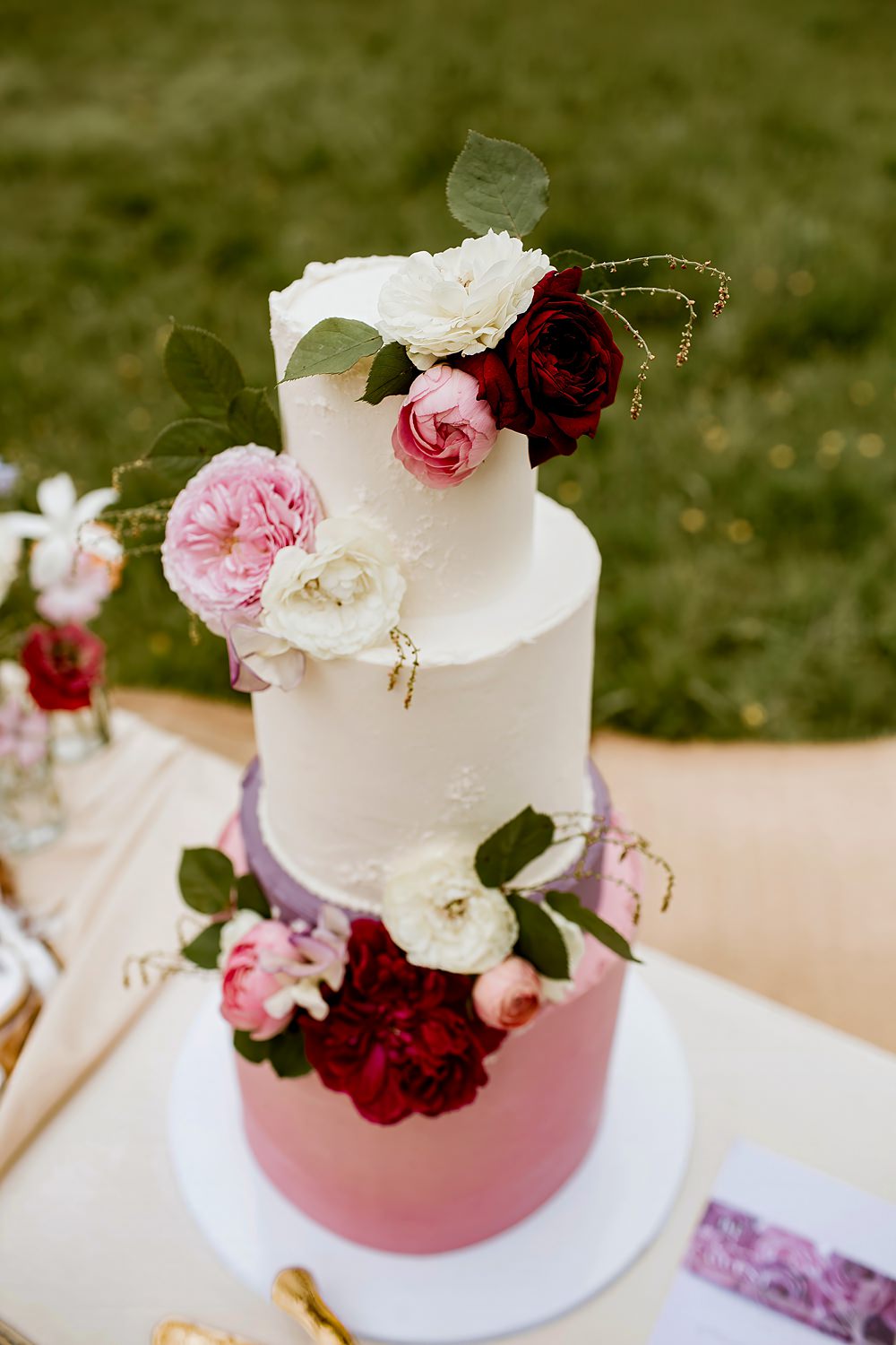 4 Tier Cake Pink Cream Flowers Barnfield Wedding Sonder Lust Photography