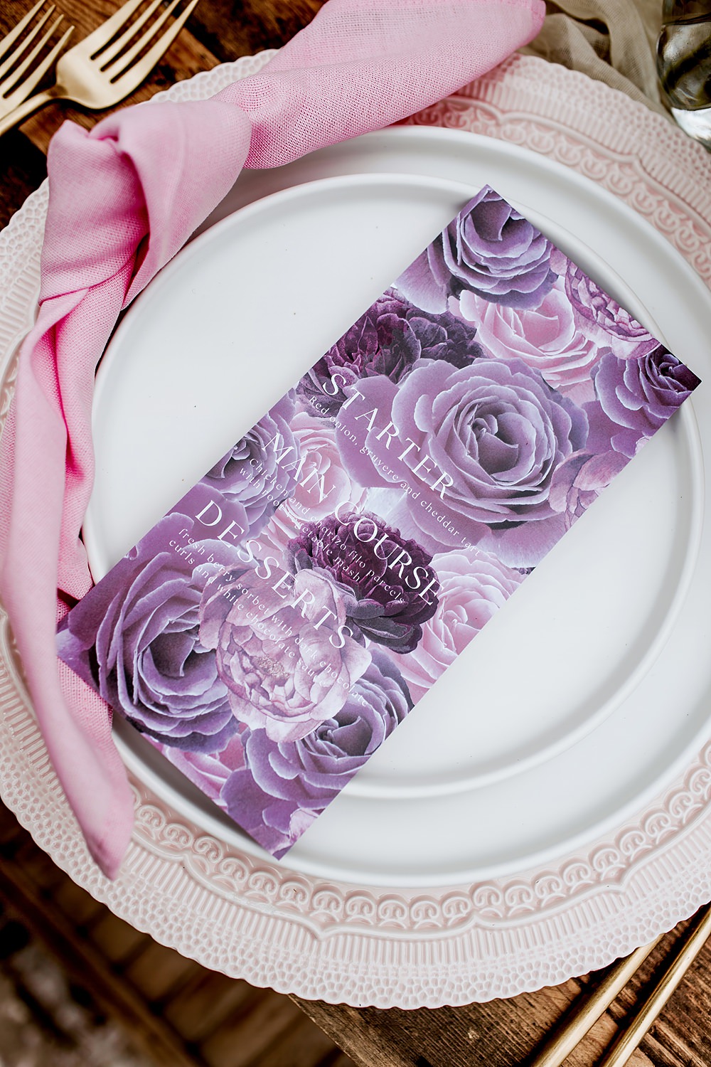 Lilac Floral Menu Card Barnfield Wedding Sonder Lust Photography