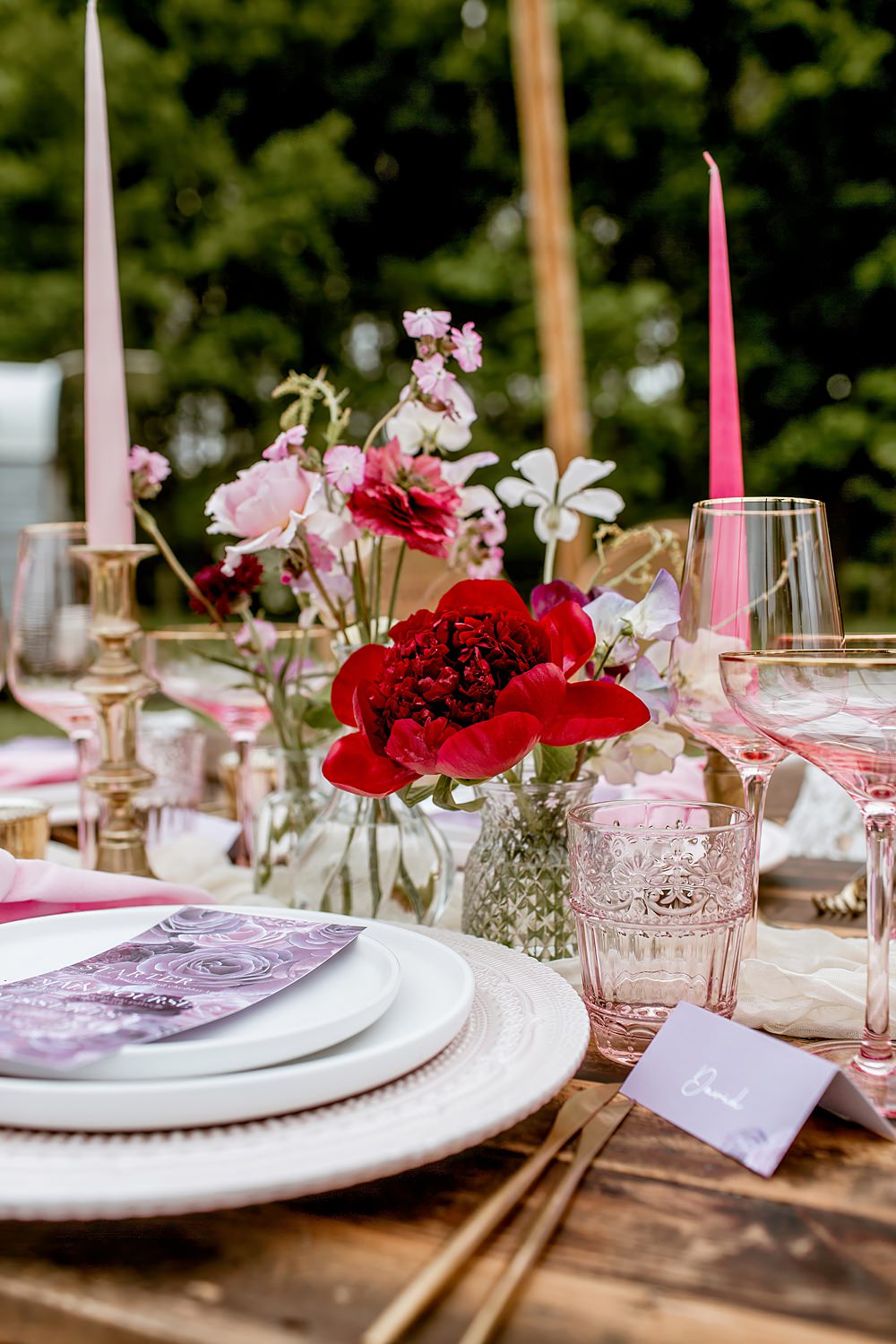 Red White Flowers Colourful Candles Table Decor Barnfield Wedding Sonder Lust Photography
