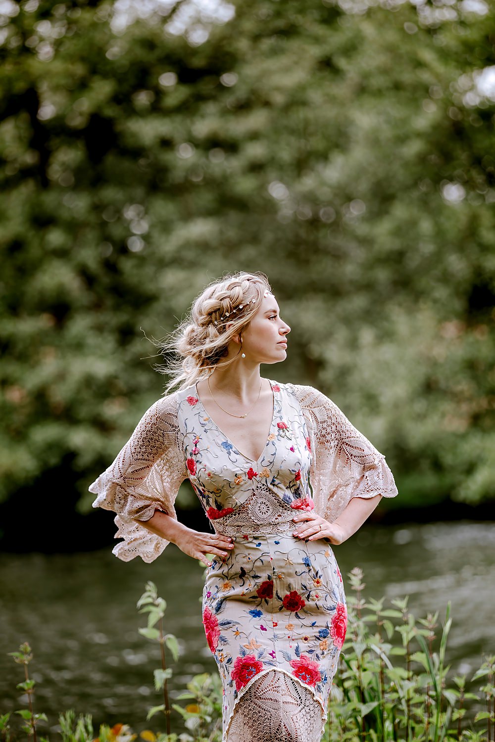 Pink Flower Embroidered Dress Gown Bride Barnfield Wedding Sonder Lust Photography