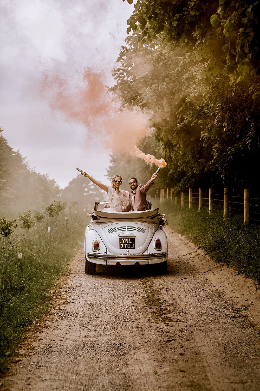 Beetle Car Smoke Flare Barnfield Wedding Sonder Lust Photography