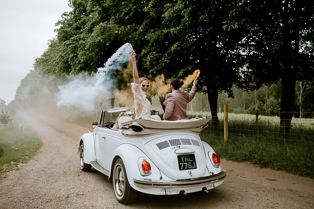 Beetle Car Smoke Flare Barnfield Wedding Sonder Lust Photography