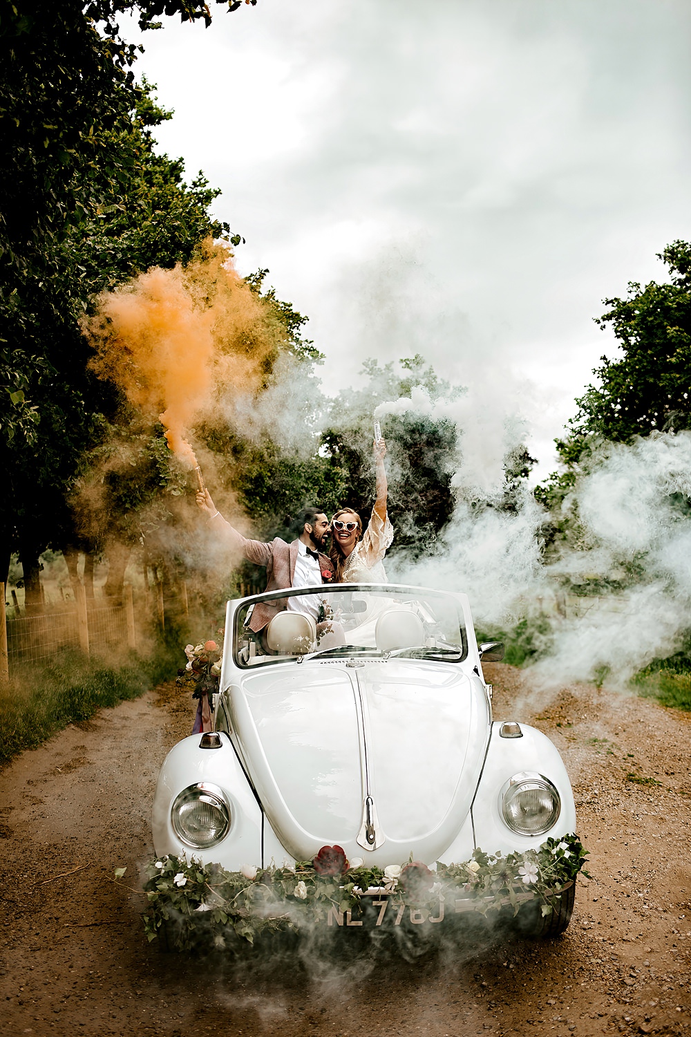 Beetle Car Smoke Flare Barnfield Wedding Sonder Lust Photography