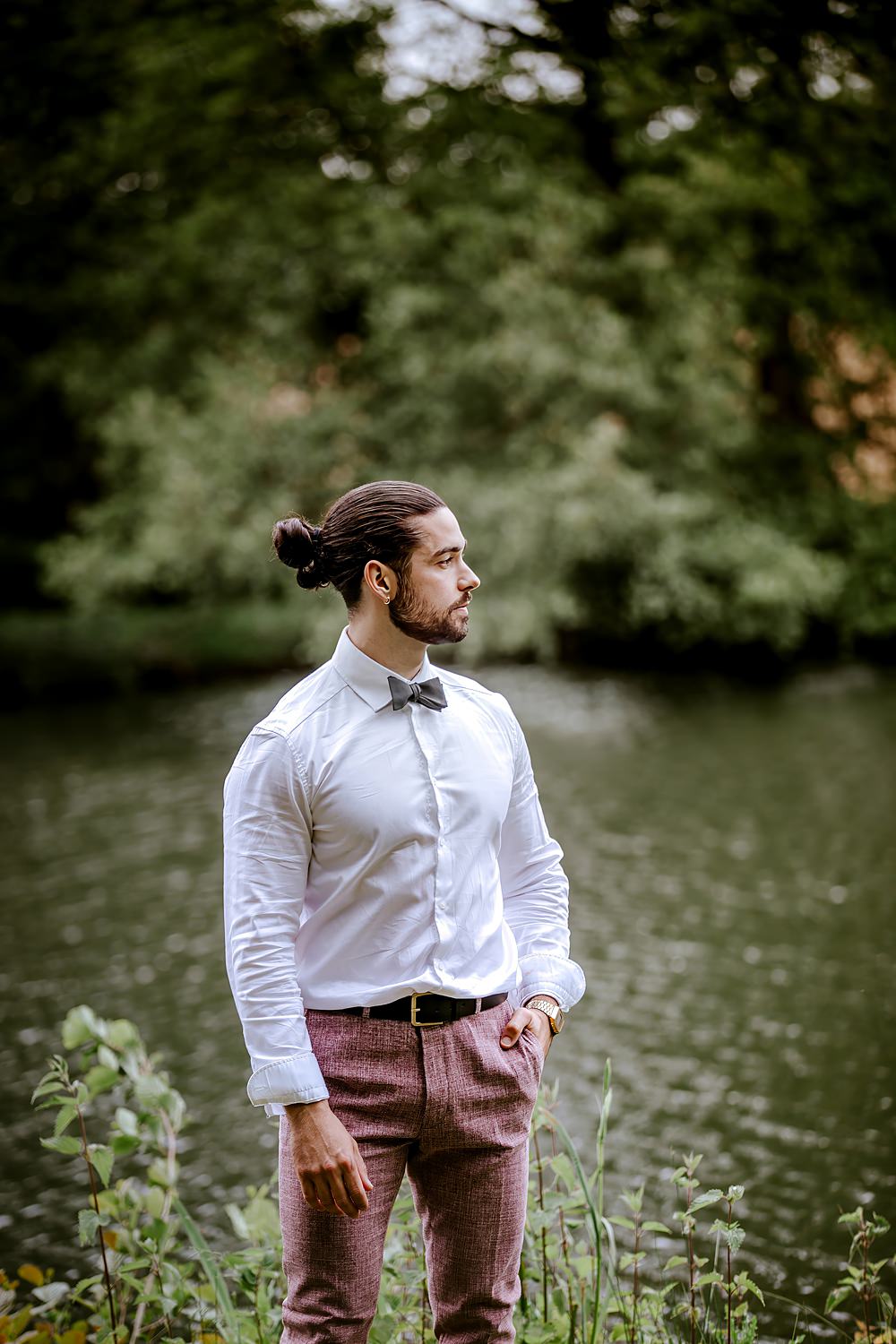 Groom Pink Chinos Bow Tie Barnfield Wedding Sonder Lust Photography