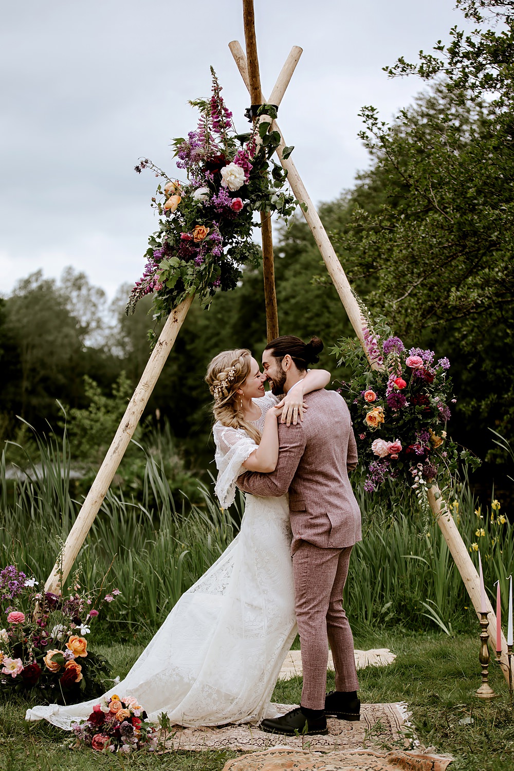 Triangle Flower Arch Backdrop Barnfield Wedding Sonder Lust Photography