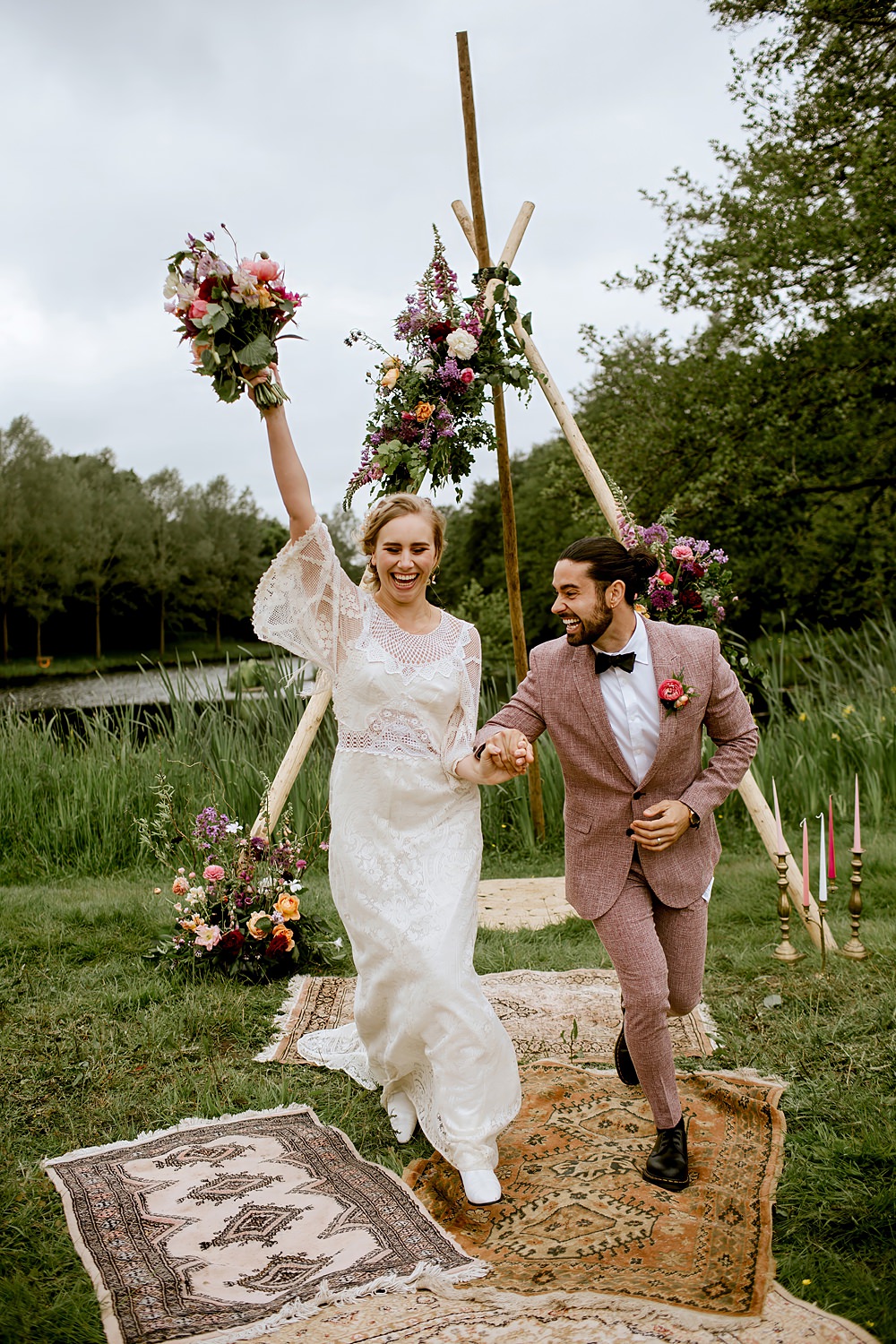 Barnfield Wedding Sonder Lust Photography Triangle Flower Arch Backdrop