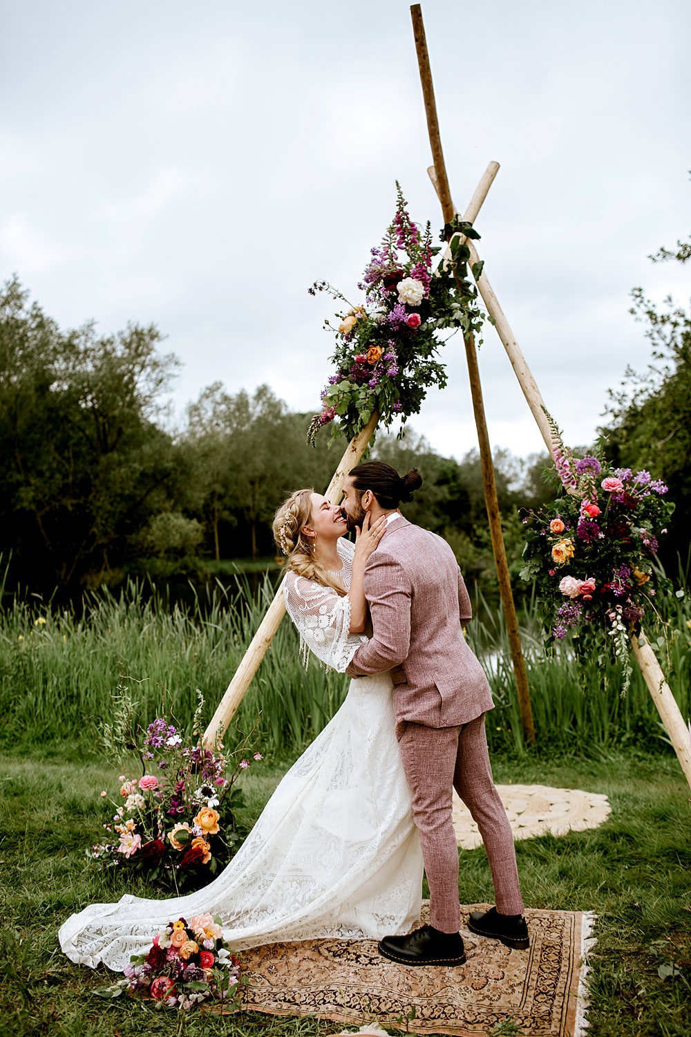 Barnfield Wedding Sonder Lust Photography Triangle Flower Arch Backdrop