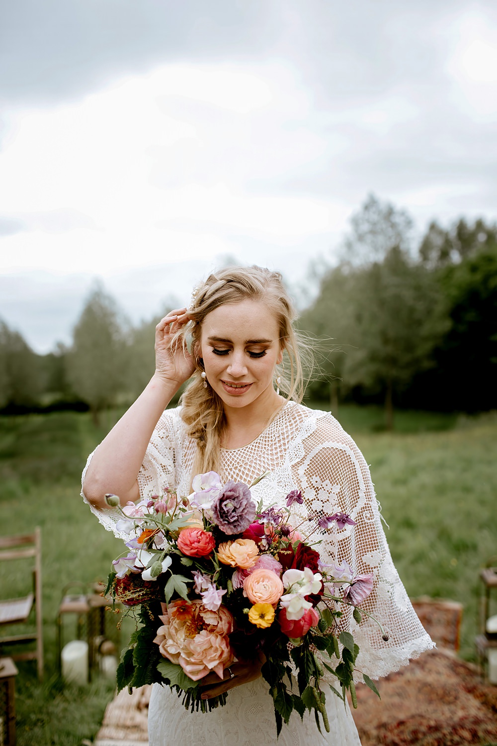 Bride Bouquet Flowers Orange Purple Pink Barnfield Wedding Sonder Lust Photography