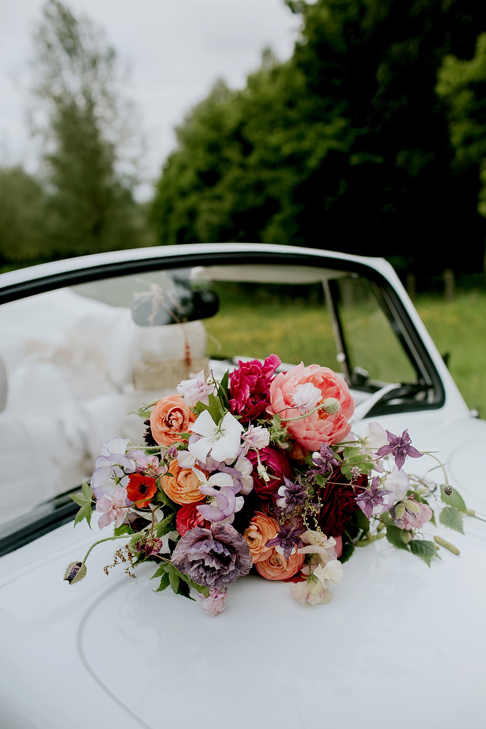 Bride Bouquet Flowers Orange Purple Pink Barnfield Wedding Sonder Lust Photography