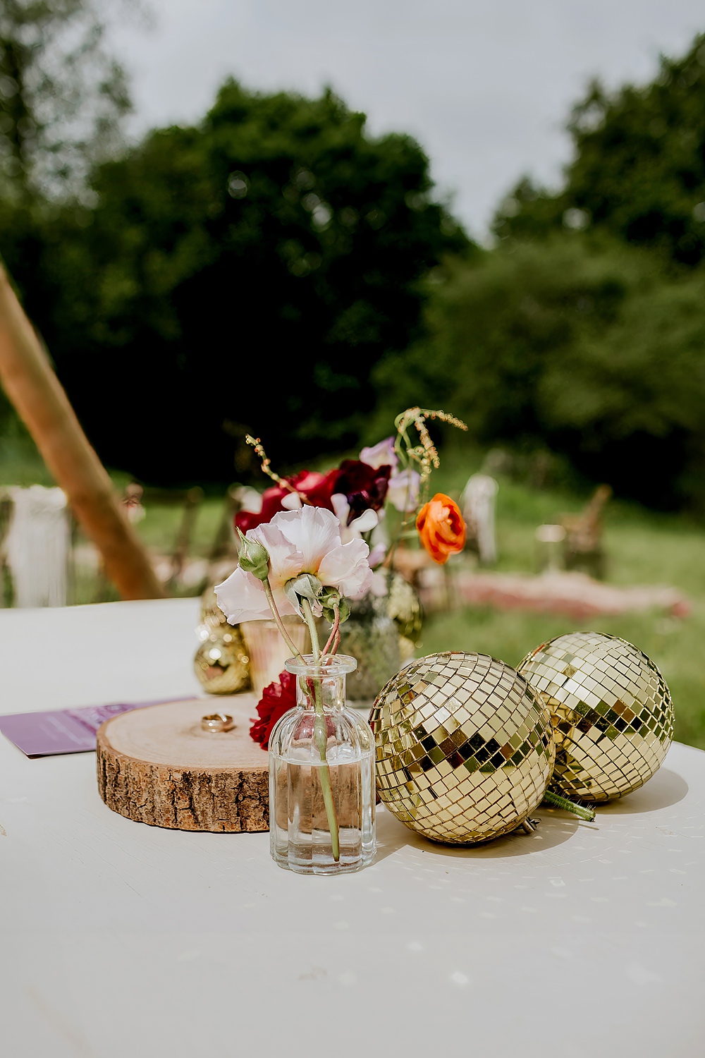 Disco Ball Flowers Decor Barnfield Wedding Sonder Lust Photography