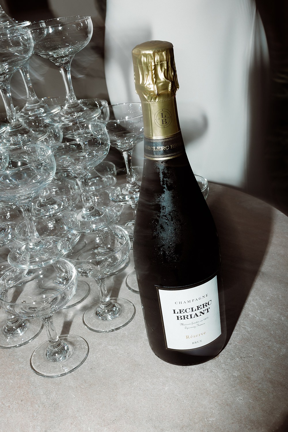 Champagne Drinks Tower Glasses Château Ste-Agnès Wedding Crémeux Photo