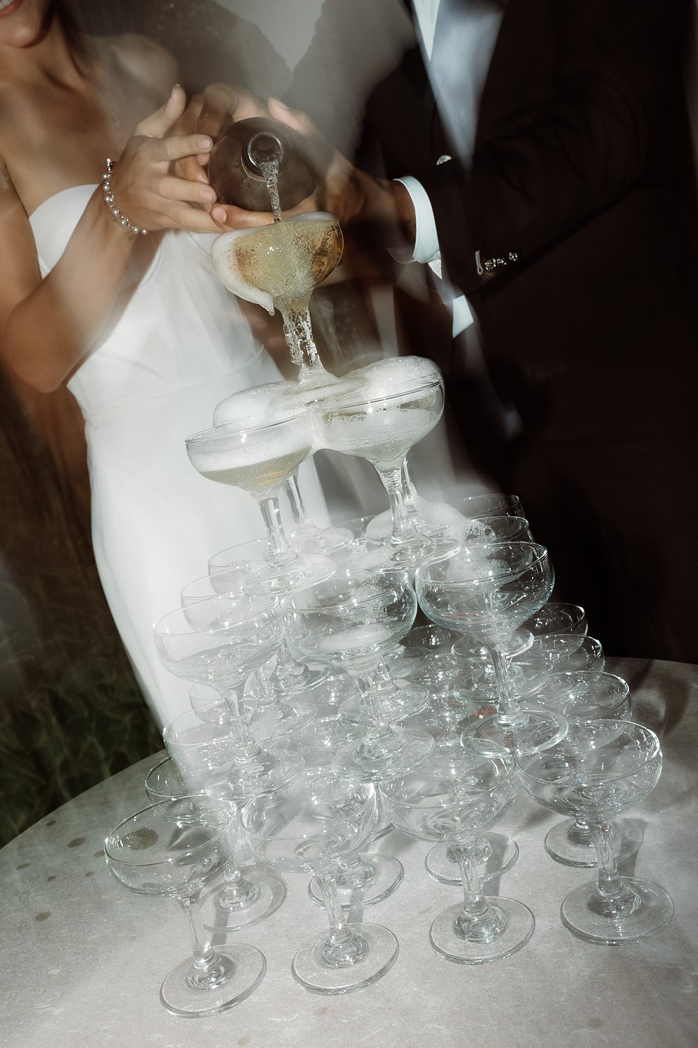Champagne Drinks Tower Glasses Château Ste-Agnès Wedding Crémeux Photo