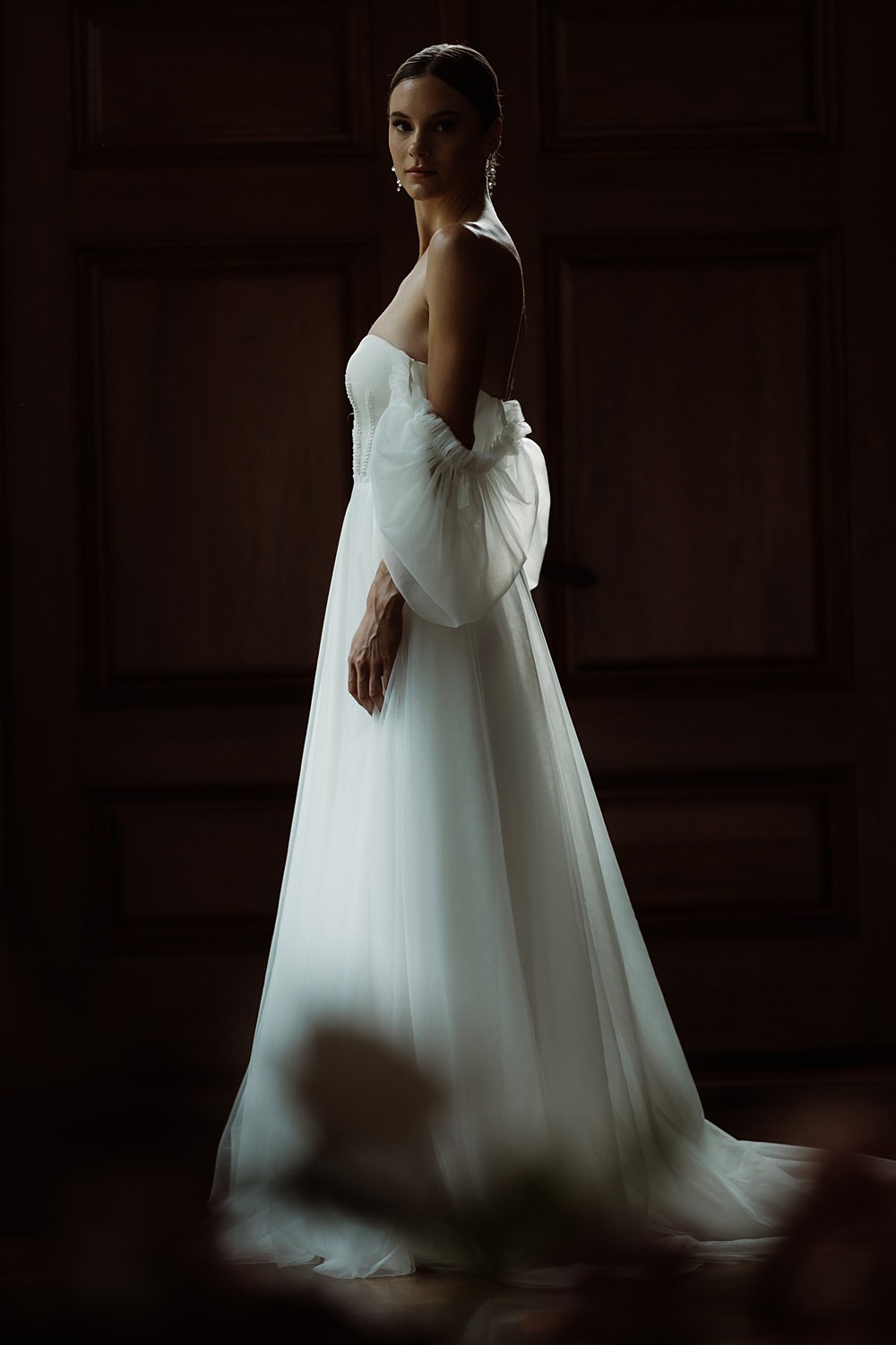 Dress Gown Bride Off Shoulder Tulle Romantic Château Ste-Agnès Wedding Crémeux Photo
