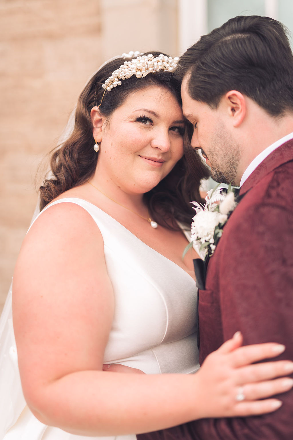 Bride Makeup Pearl Headband Compton Verney Wedding Story Ellie Mac Photography
