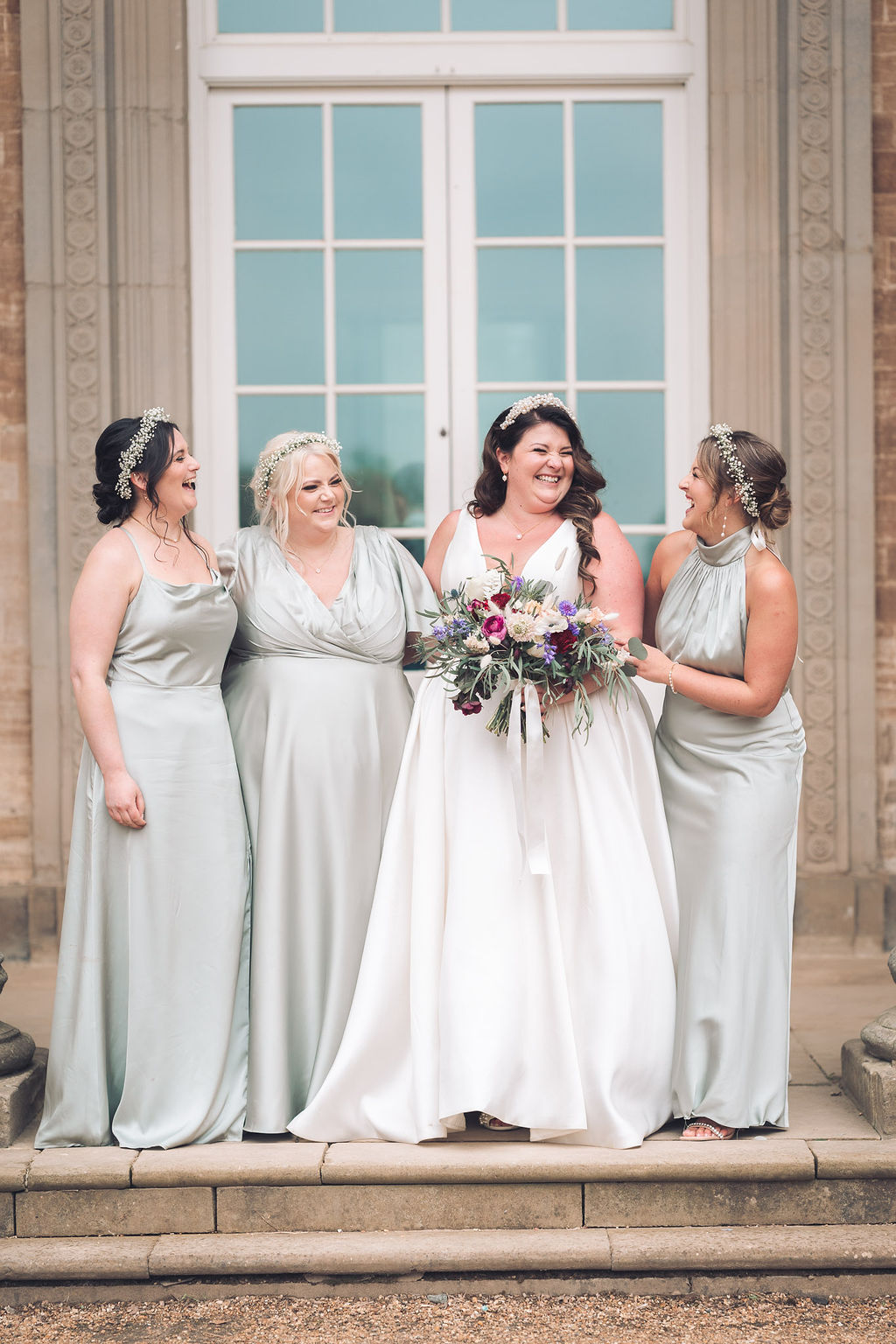 Sage Green Satin Bridesmaid Dresses Long Compton Verney Wedding Story Ellie Mac Photography