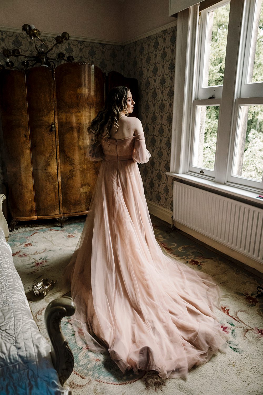 Bride Blush Pink Gown Off Shoulder Sweetheart Dunwood Hall Estate Wedding Amy Faith Photography