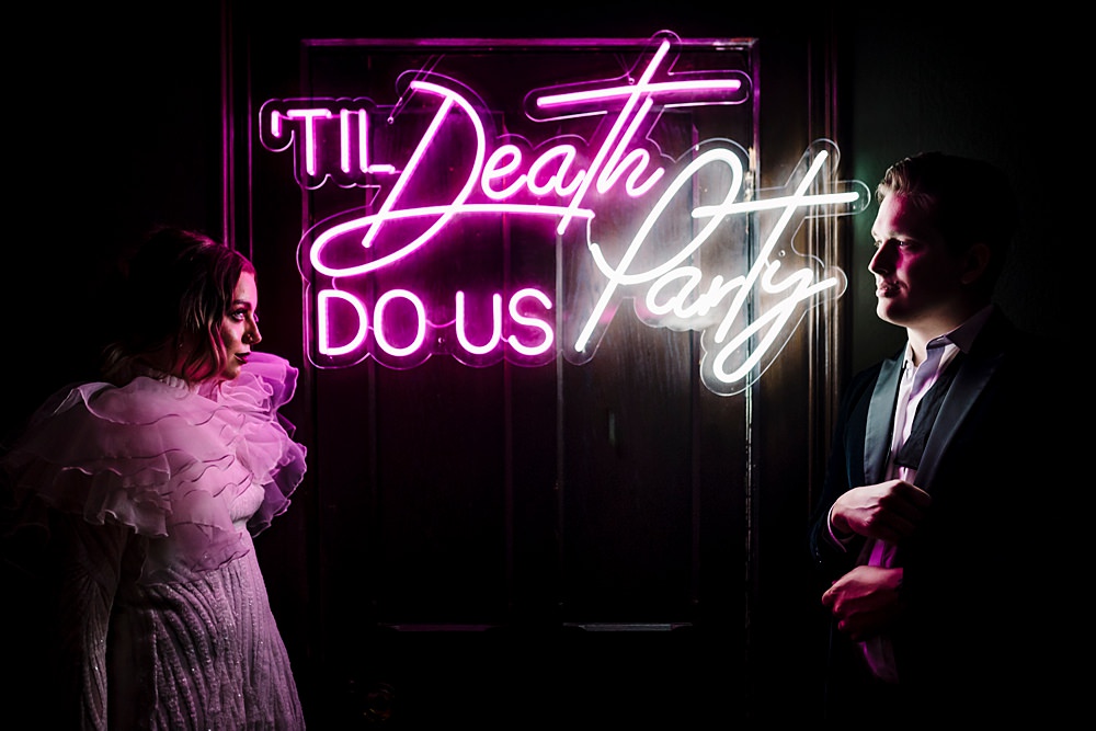 Neon Sign Backdrop Dunwood Hall Estate Wedding Amy Faith Photography