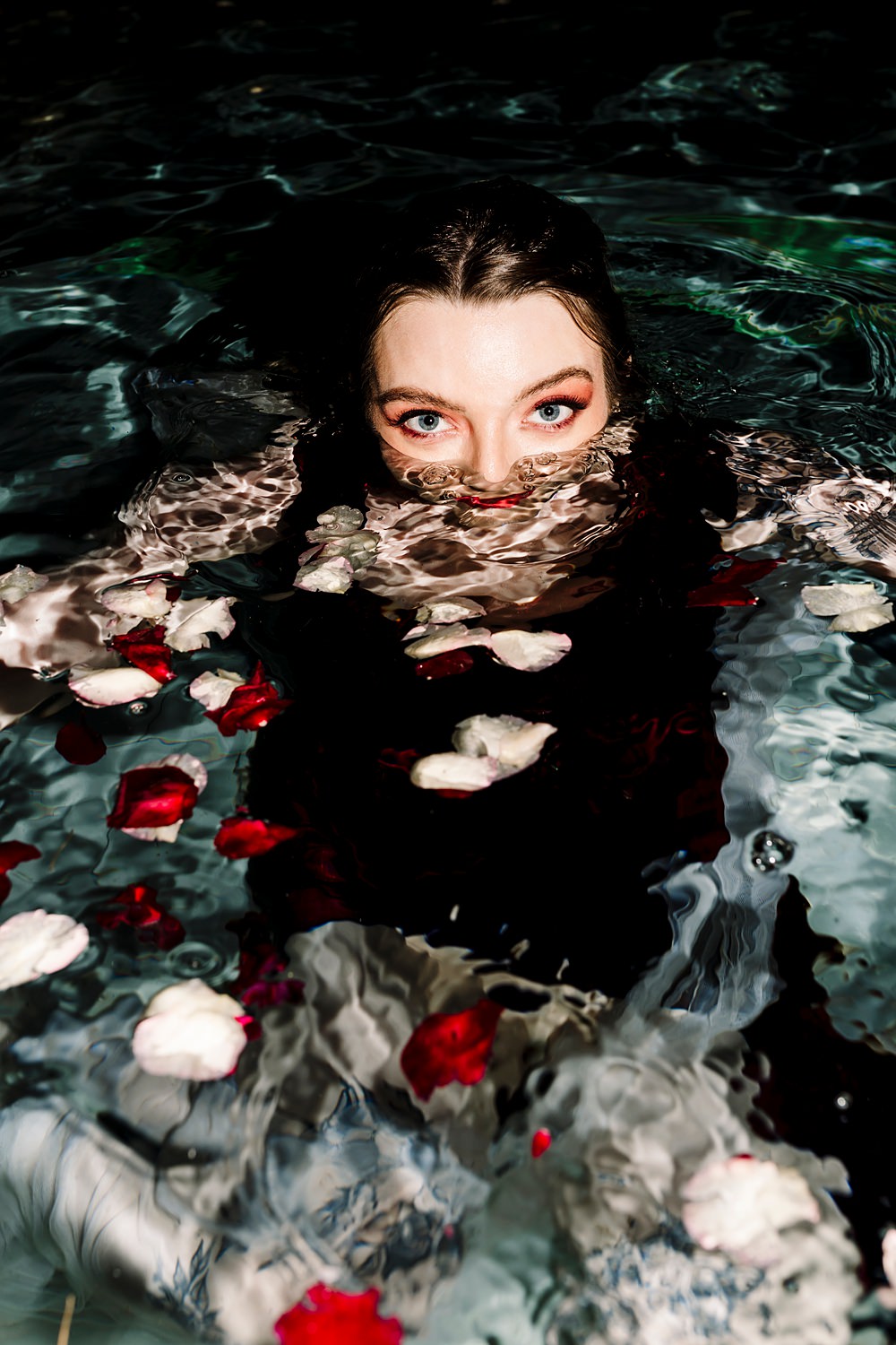 Red Velvet Dress Bride Swimming Pool Confetti Dunwood Hall Estate Wedding Amy Faith Photography