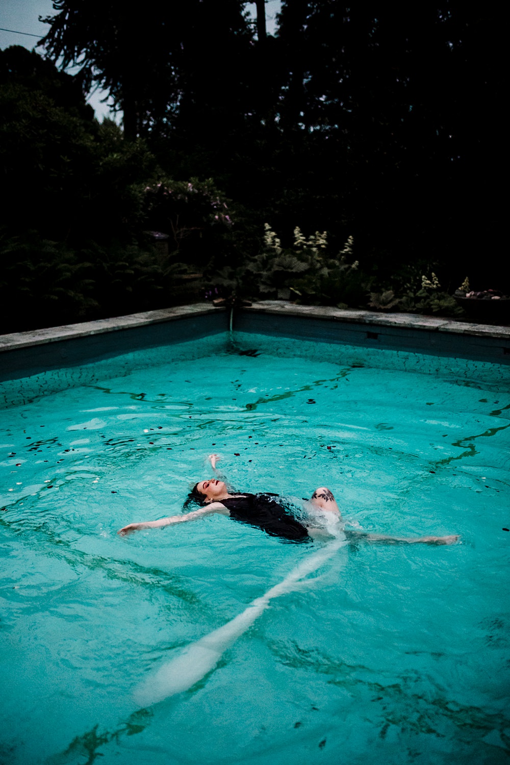 Red Velvet Dress Bride Swimming Pool Dunwood Hall Estate Wedding Amy Faith Photography