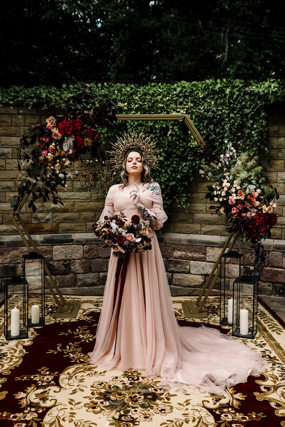 Bride Blush Pink Gown Off Shoulder Sweetheart Dunwood Hall Estate Wedding Amy Faith Photography