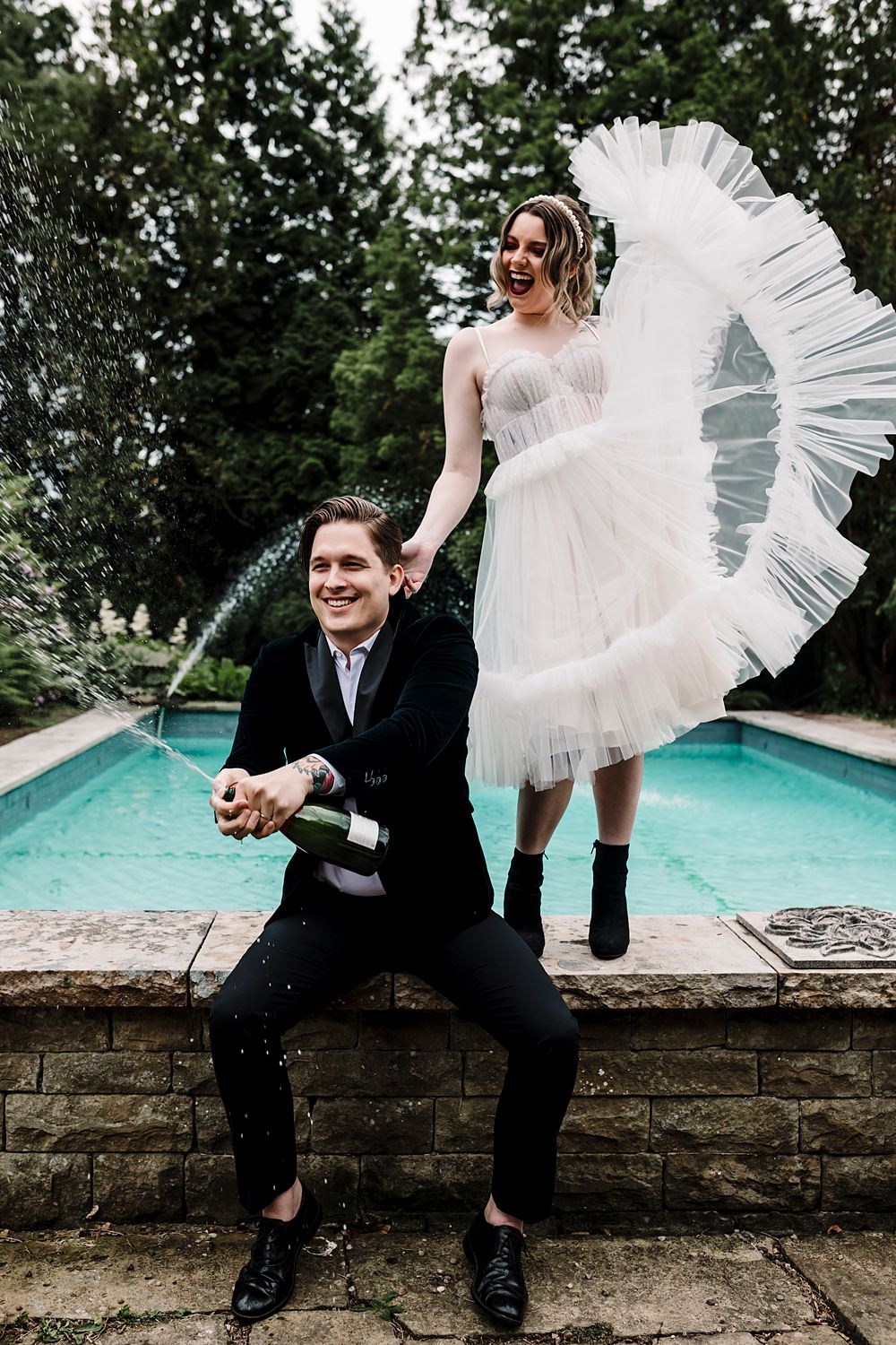 Champagne Pop Bride Groom Dunwood Hall Estate Wedding Amy Faith Photography