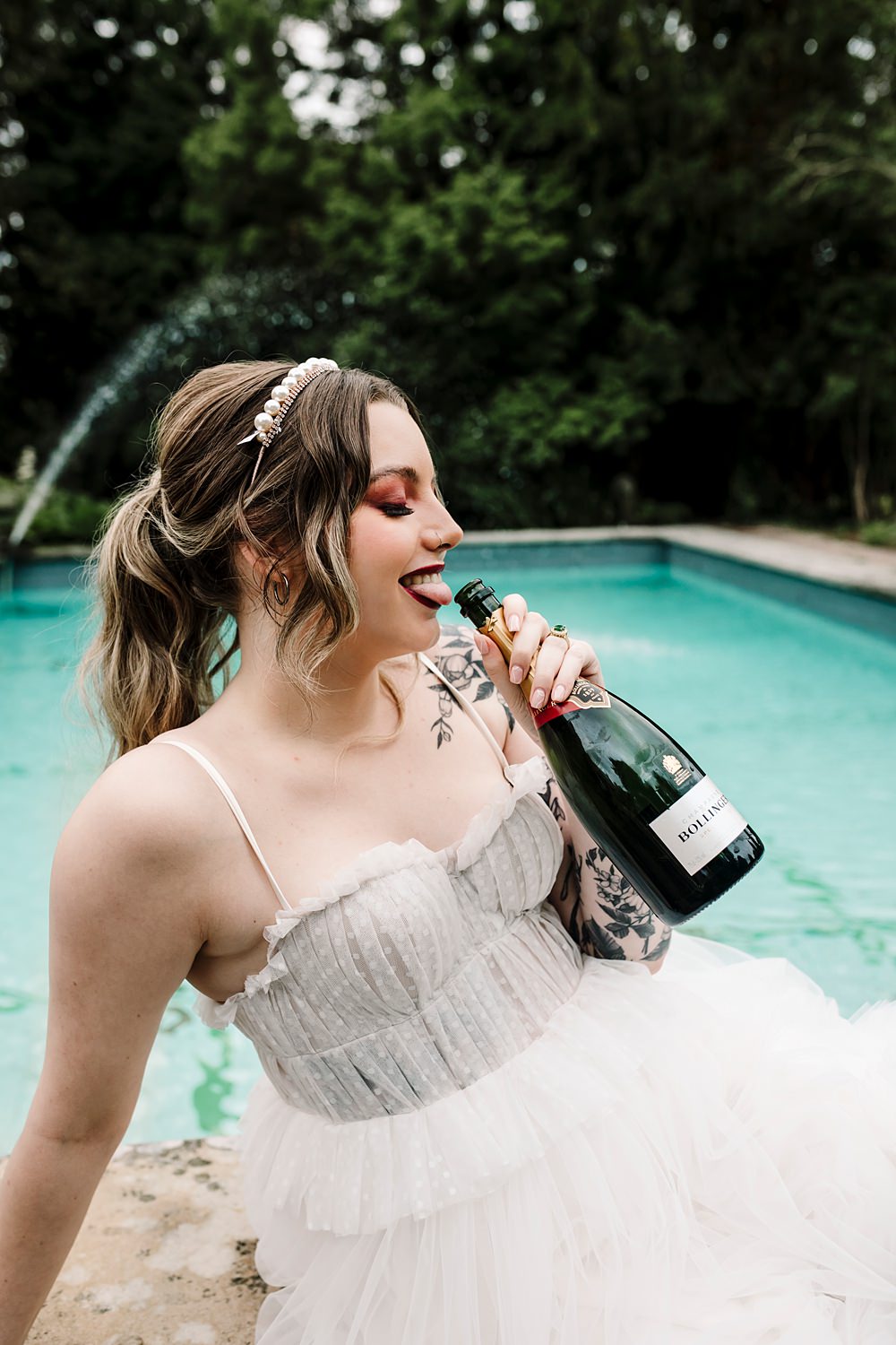 Bride Champagne Drink Dunwood Hall Estate Wedding Amy Faith Photography