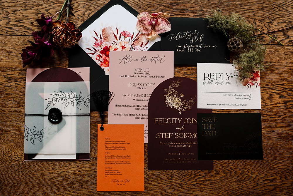 Red Orange Red Pink Floral Stationery Invite Dunwood Hall Estate Wedding Amy Faith Photography