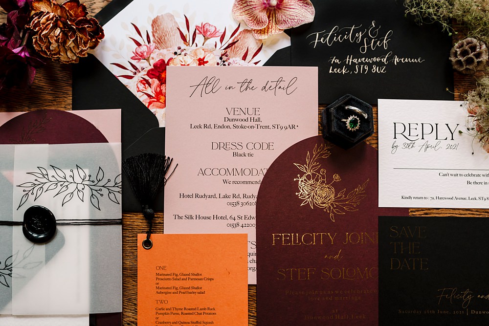 Red Orange Red Pink Floral Stationery Invite Dunwood Hall Estate Wedding Amy Faith Photography