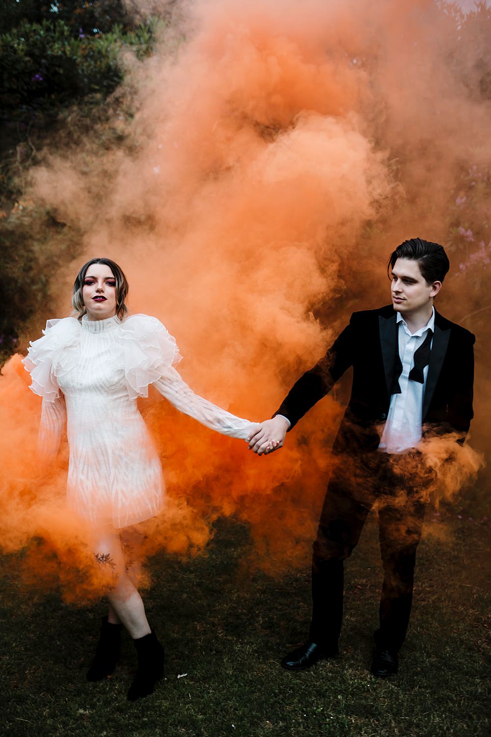 Dunwood Hall Estate Wedding Amy Faith Photography Orange Smoke