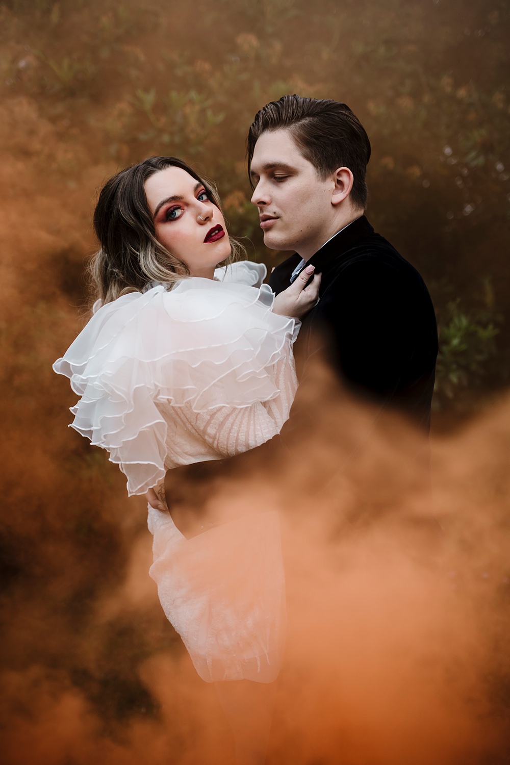 Dunwood Hall Estate Wedding Amy Faith Photography Orange Smoke