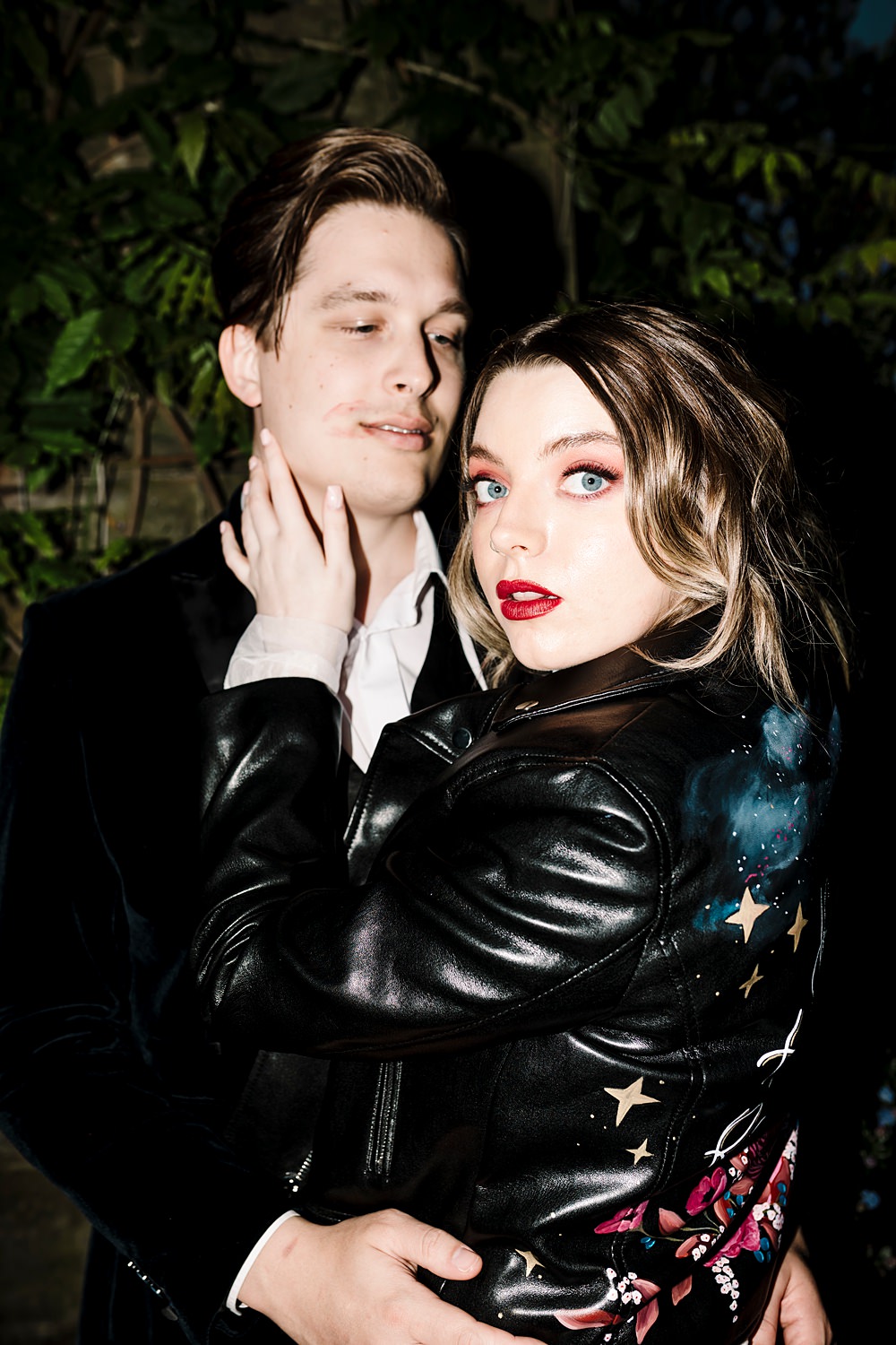 Bride Custom Leather Jacket Painted Dunwood Hall Estate Wedding Amy Faith Photography