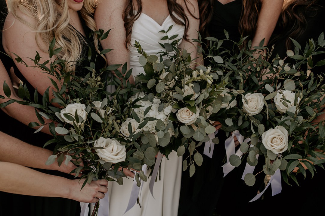 Greenery White Rose Bridesmaid Bouquets Monisa J. Photography