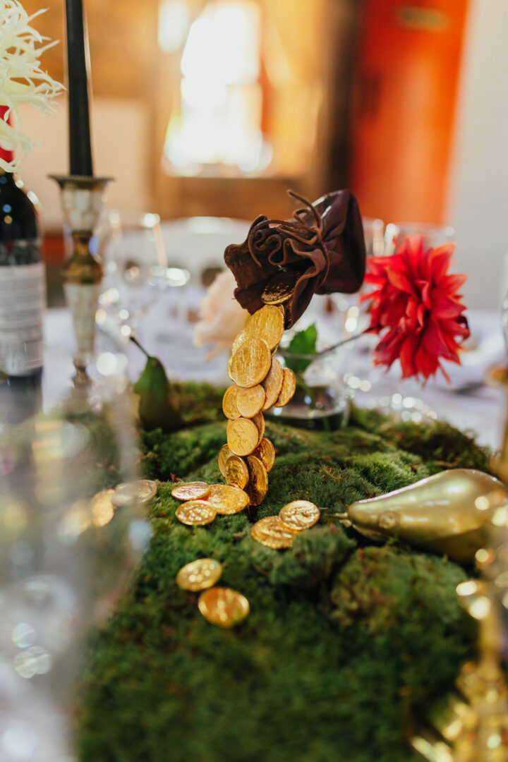 Harry Potter Gold Coins Galleon Centrepiece Wedding Decor Mine & Thine Photography