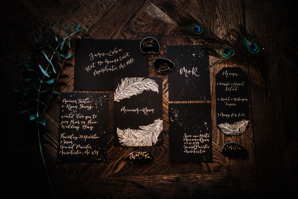 Harry Potter Wedding Invites Black Gold Ink Taylar-Jayde Photography