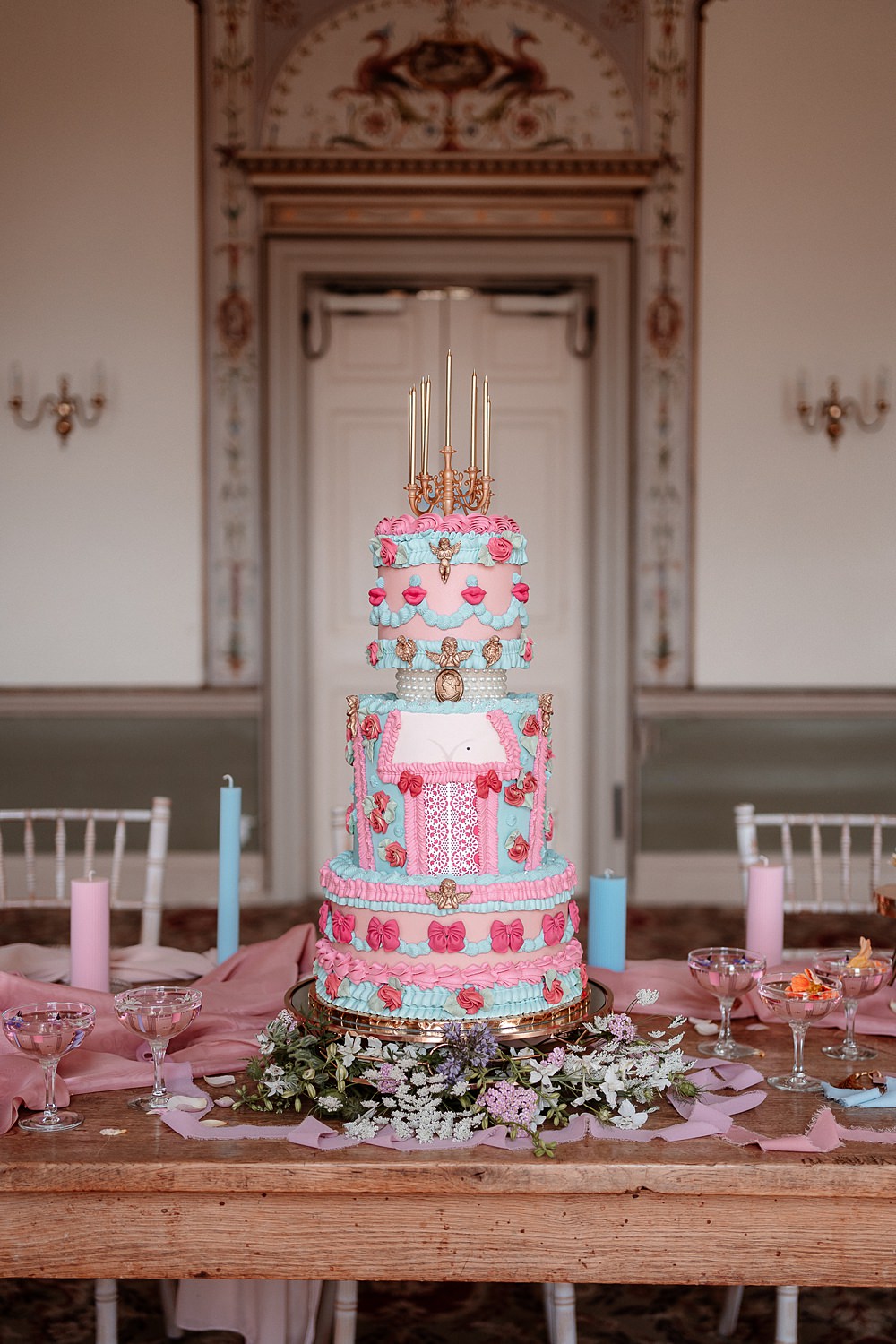 Iced Lambeth Cake Retro Vintage Pink Blue Candelabra Marie Antoinette Wedding Katherine And Her Camera